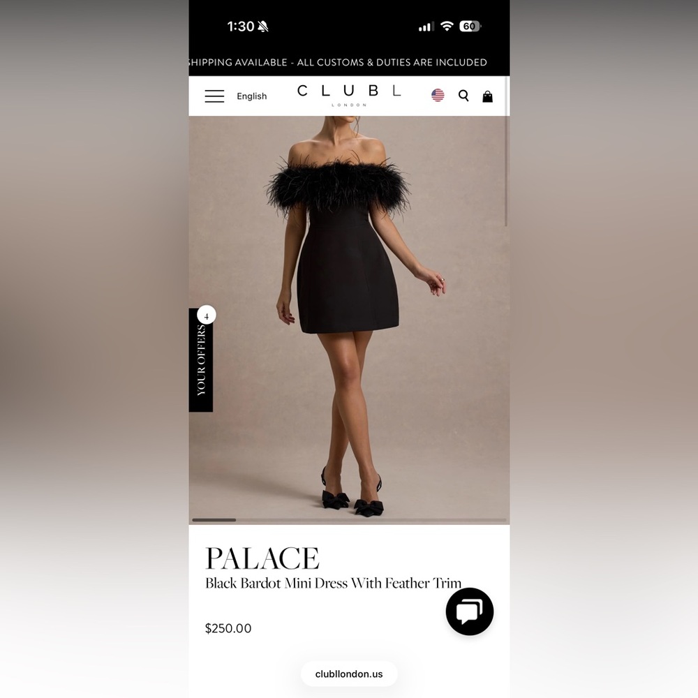 Club L London Black Bardot Feather-Trim Mini Dress